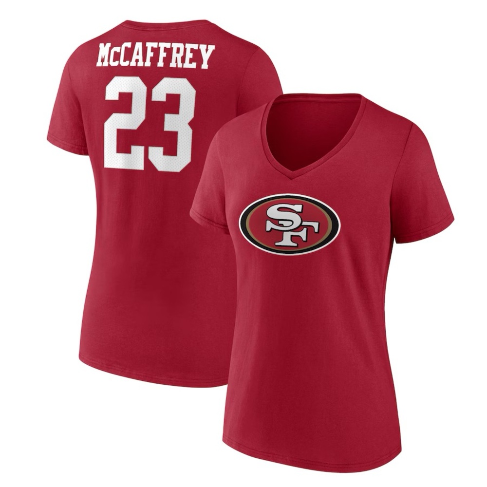 Christian McCaffrey San Francisco 49ers Fanatics Name & Number V-Neck T-Shirt